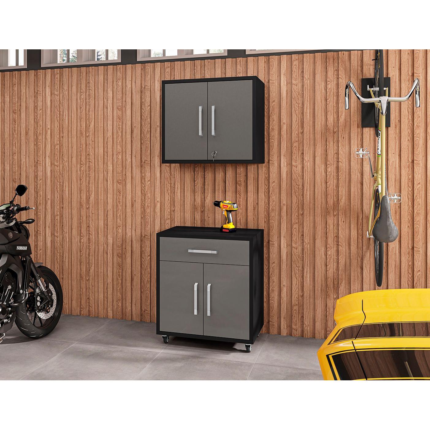 Manhattan Comfort Eiffel 2-Piece Storage Set In Matte Black & Gray