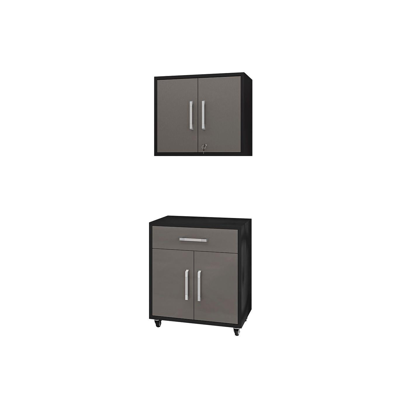 Manhattan Comfort Eiffel 2-Piece Storage Set In Matte Black & Gray