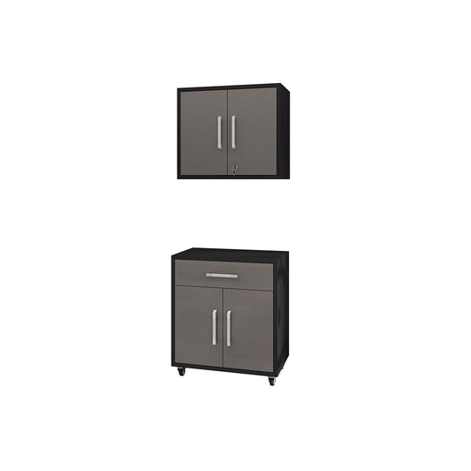 Manhattan Comfort Eiffel 2-Piece Storage Set In Matte Black & Gray