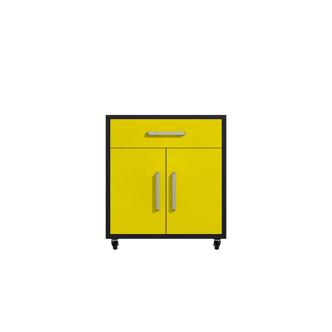 Manhattan Comfort Eiffel 2-Piece Storage Set In Matte Black & Yellow
