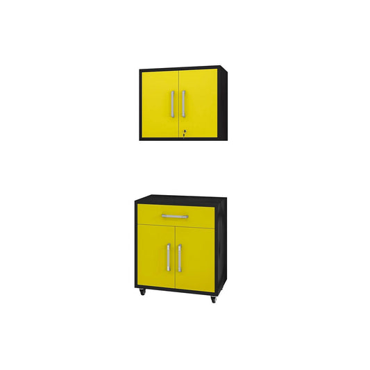 Manhattan Comfort Eiffel 2-Piece Storage Set In Matte Black & Yellow