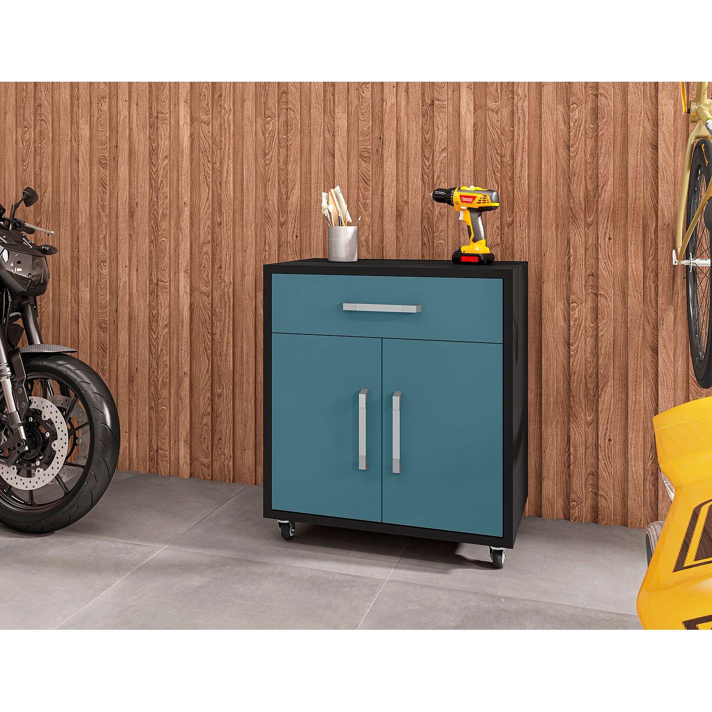 Manhattan Comfort Eiffel 28" Mobile Storage Cabinet With 1 Drawer In Blue Gloss