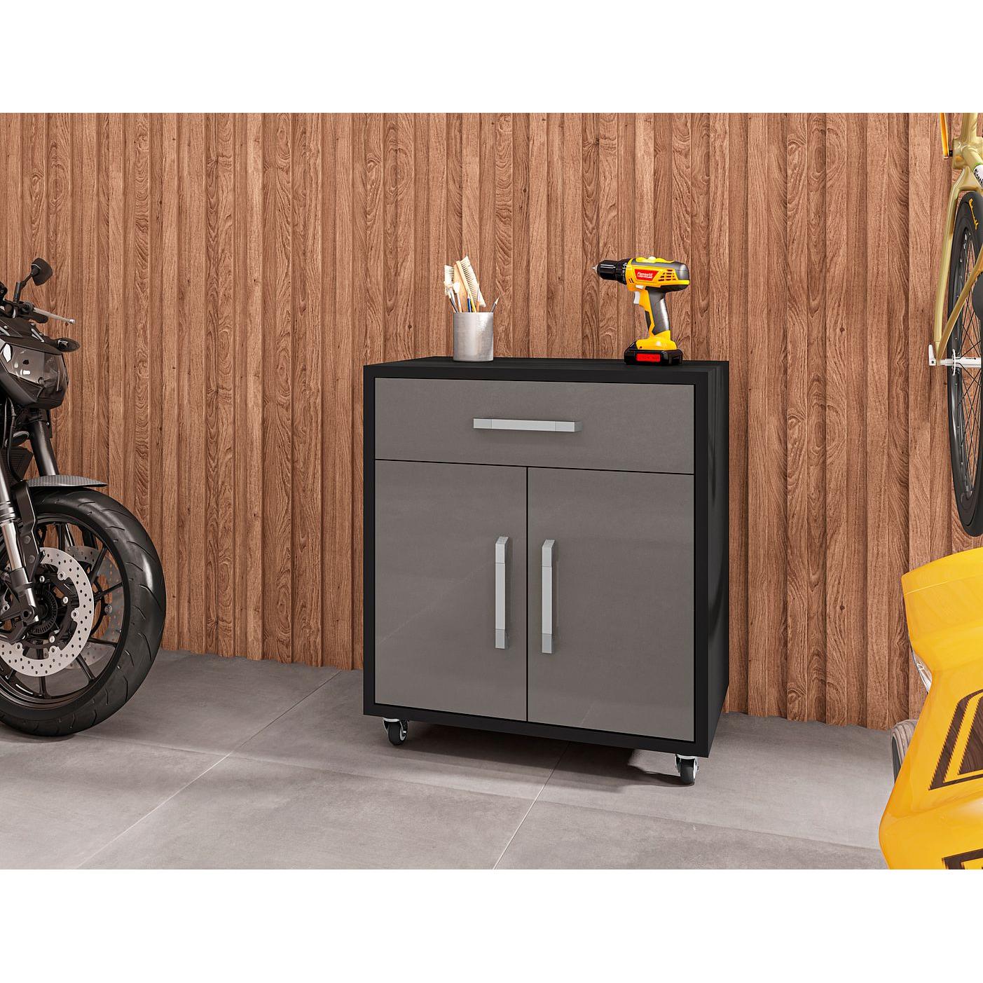 Manhattan Comfort Eiffel 28" Mobile Storage Cabinet With 1 Drawer In Gray Gloss