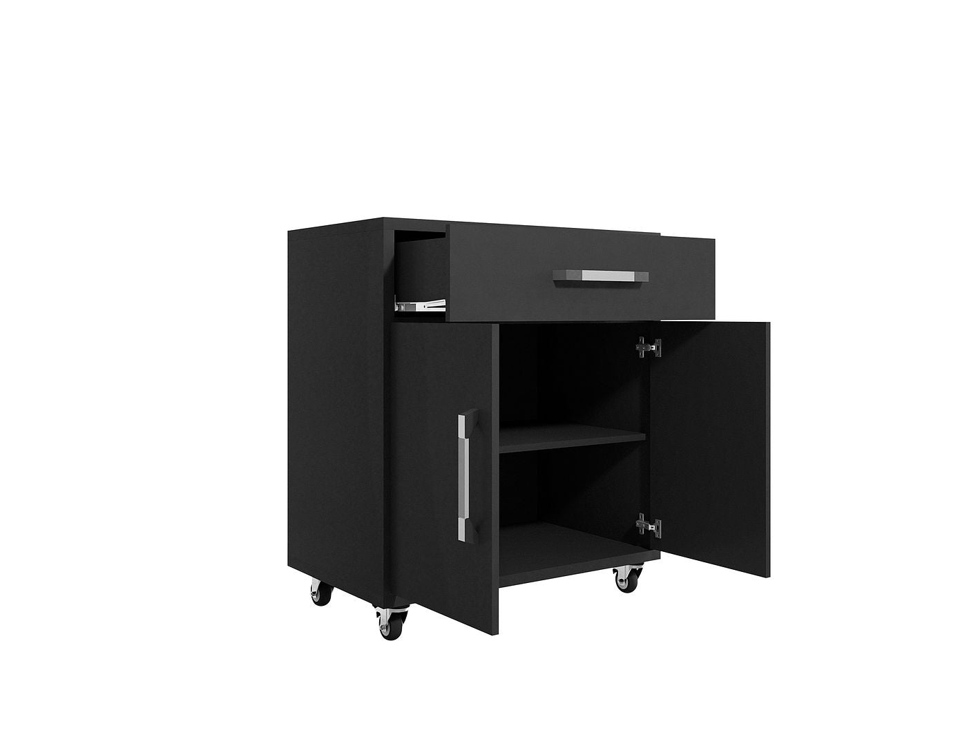 Manhattan Comfort Eiffel 28" Mobile Storage Cabinet With 1 Drawer In Matte Black