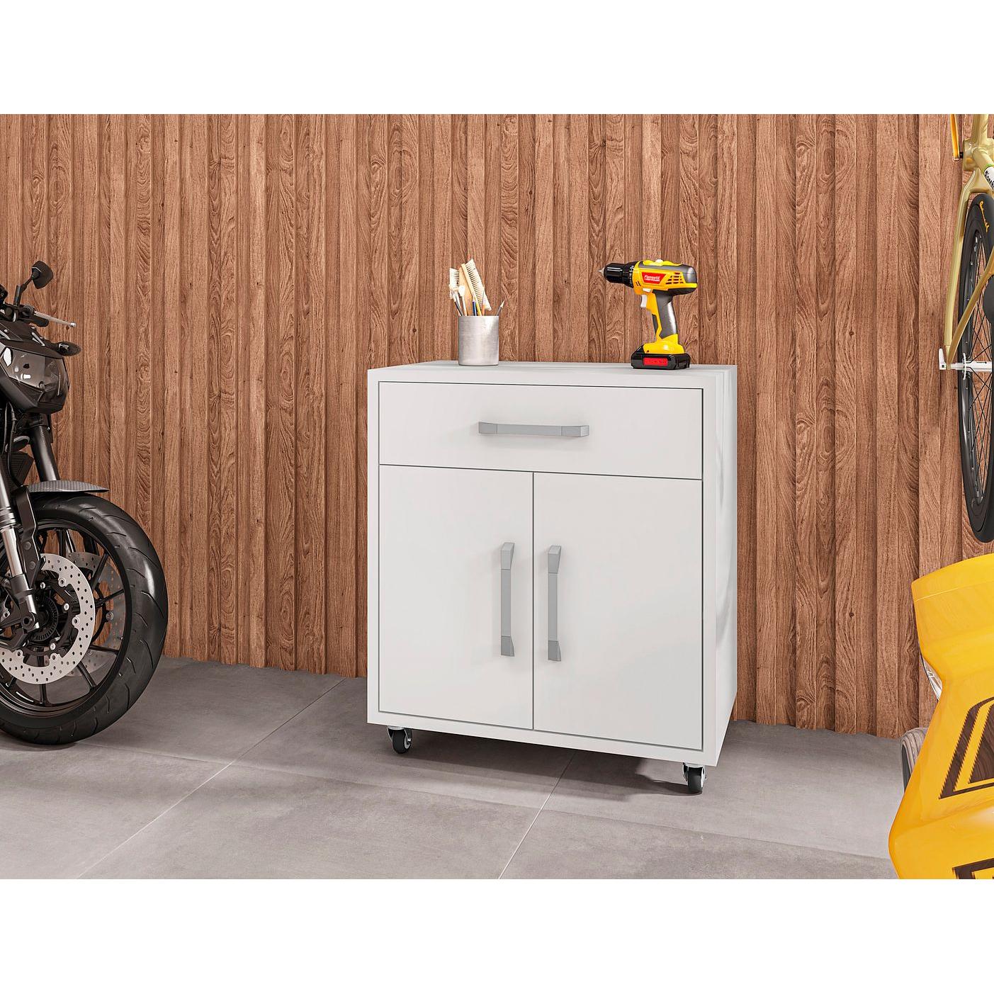 Manhattan Comfort Eiffel 28" Mobile Storage Cabinet With 1 Drawer In White Gloss