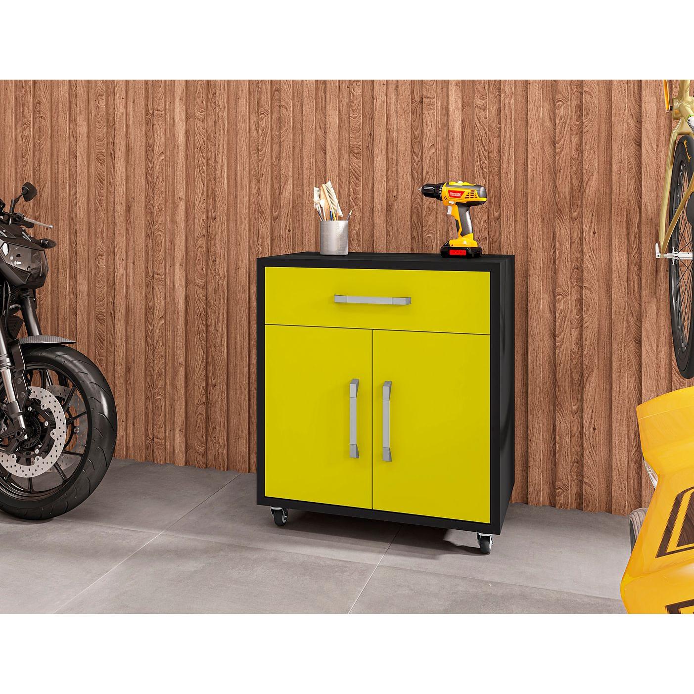 Manhattan Comfort Eiffel 28" Mobile Storage Cabinet With 1 Drawer In Yellow Gloss