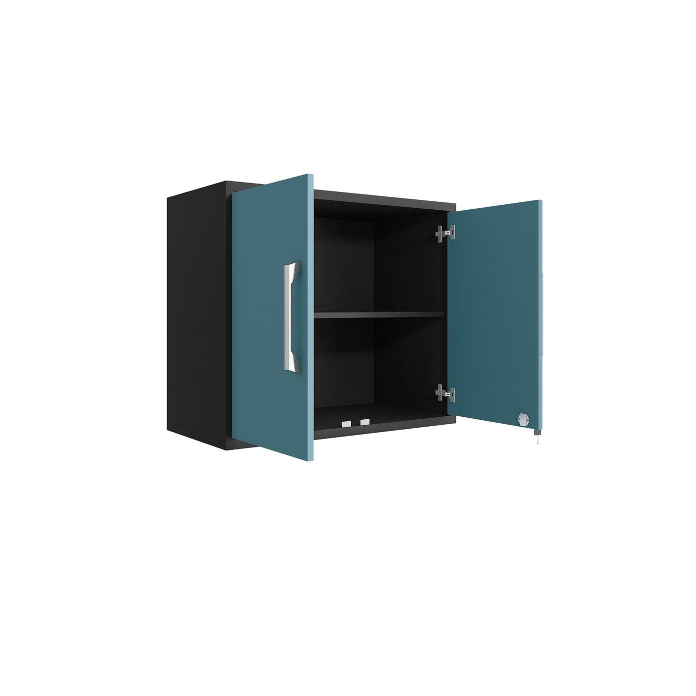 Manhattan Comfort Eiffel 3-Piece Floating Storage Cabinet In Matte Black & Aqua Blue