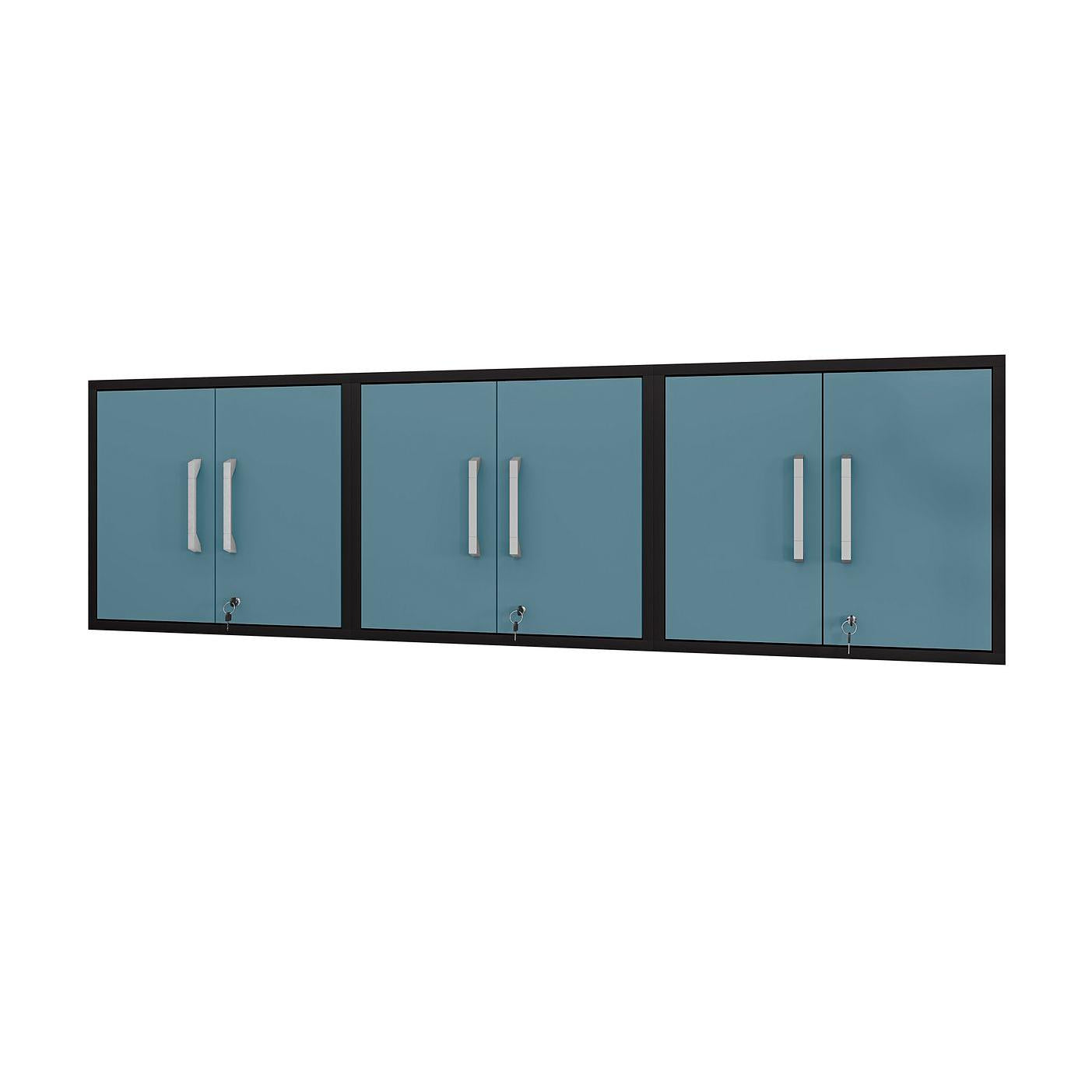 Manhattan Comfort Eiffel 3-Piece Floating Storage Cabinet In Matte Black & Aqua Blue