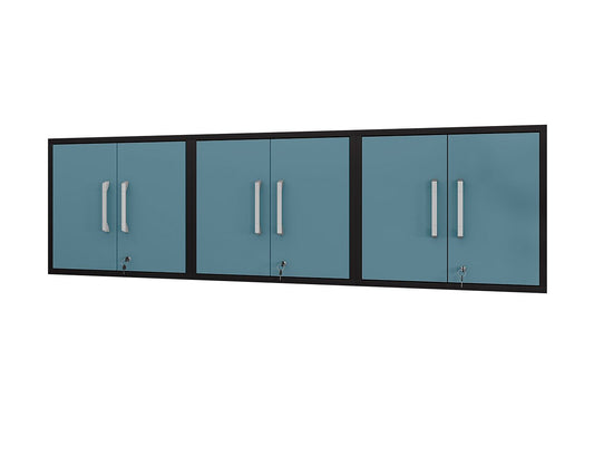 Manhattan Comfort Eiffel 3-Piece Floating Storage Cabinet In Matte Black & Aqua Blue