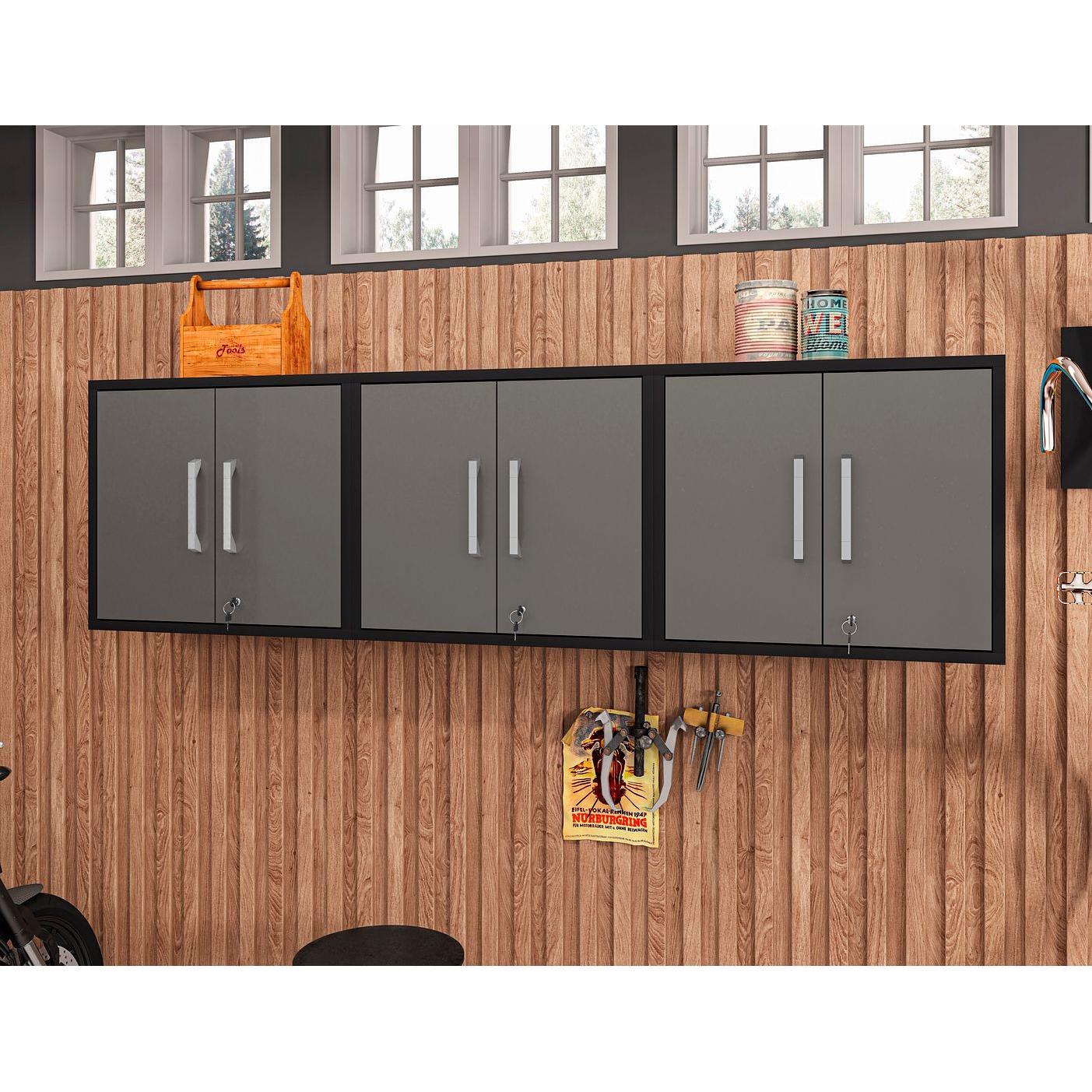 Manhattan Comfort Eiffel 3-Piece Floating Storage Cabinet In Matte Black & Gray