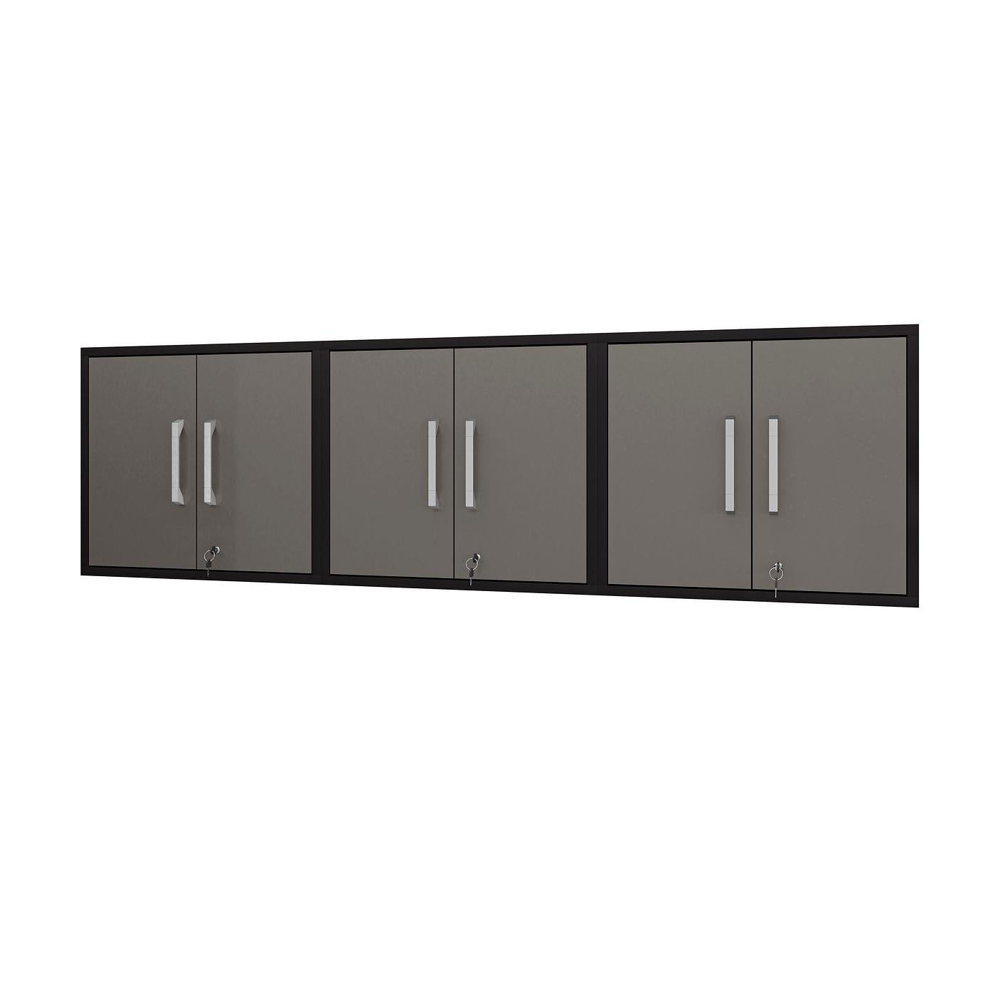 Manhattan Comfort Eiffel 3-Piece Floating Storage Cabinet In Matte Black & Gray