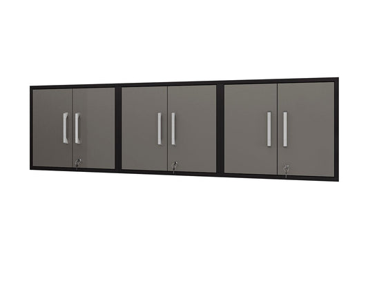Manhattan Comfort Eiffel 3-Piece Floating Storage Cabinet In Matte Black & Gray
