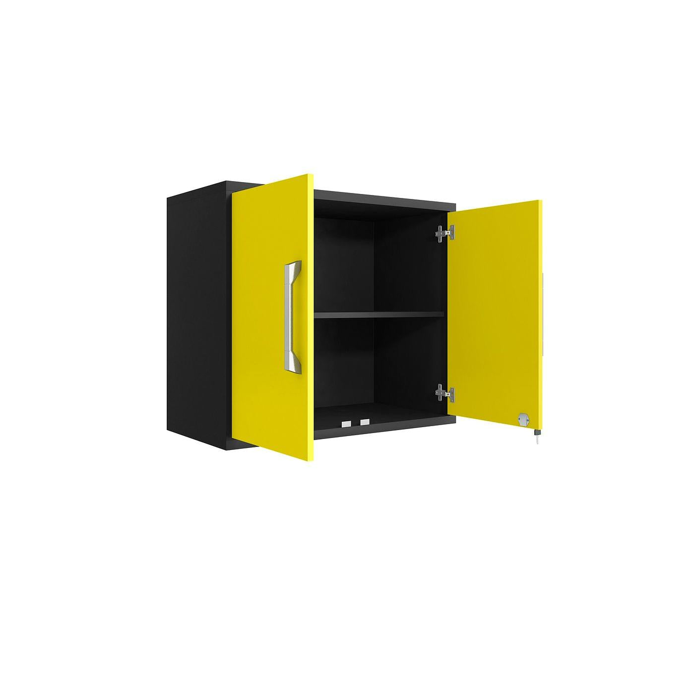 Manhattan Comfort Eiffel 3-Piece Floating Storage Cabinet In Matte Black & Yellow