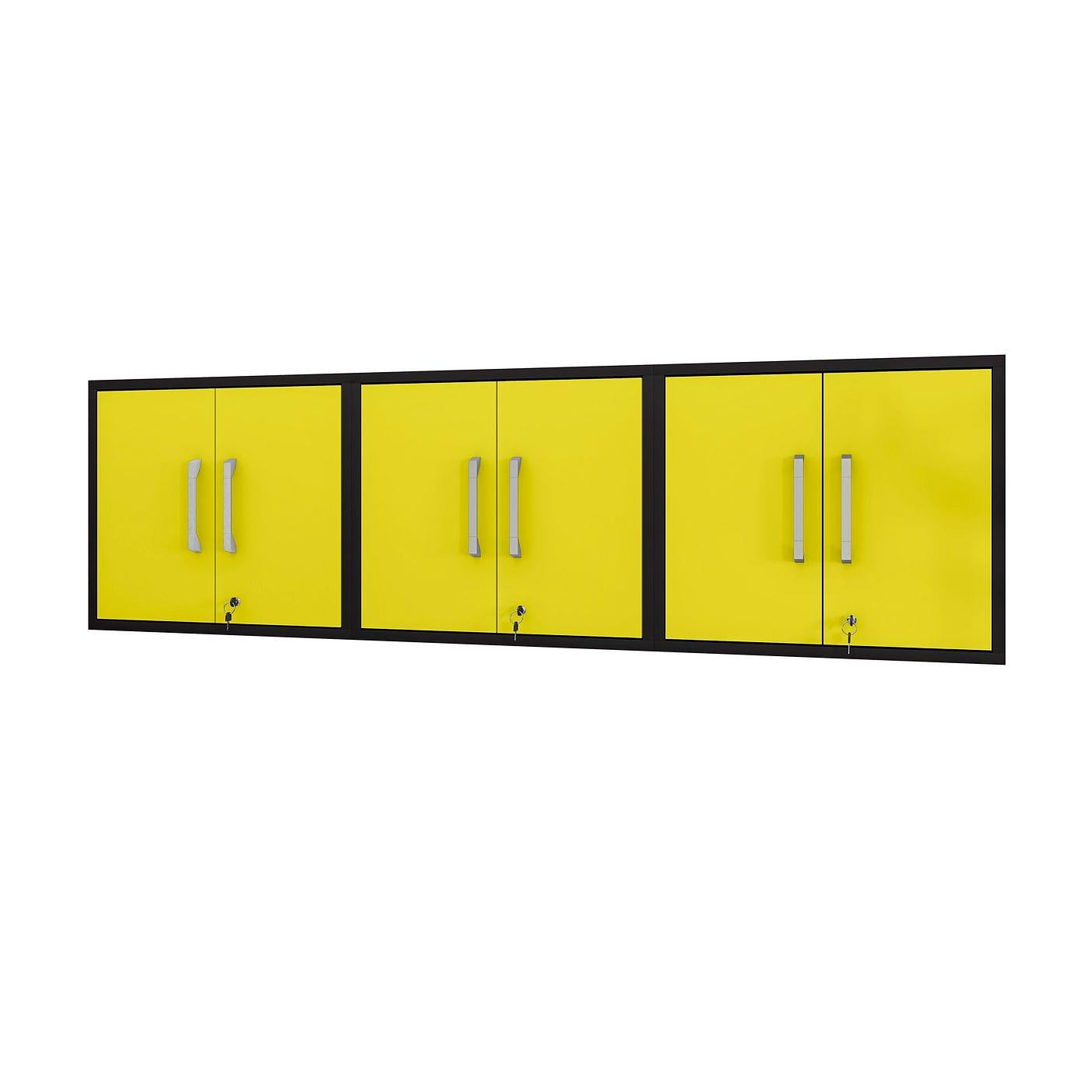 Manhattan Comfort Eiffel 3-Piece Floating Storage Cabinet In Matte Black & Yellow