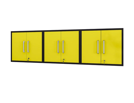 Manhattan Comfort Eiffel 3-Piece Floating Storage Cabinet In Matte Black & Yellow