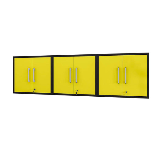 Manhattan Comfort Eiffel 3-Piece Floating Storage Cabinet In Matte Black & Yellow
