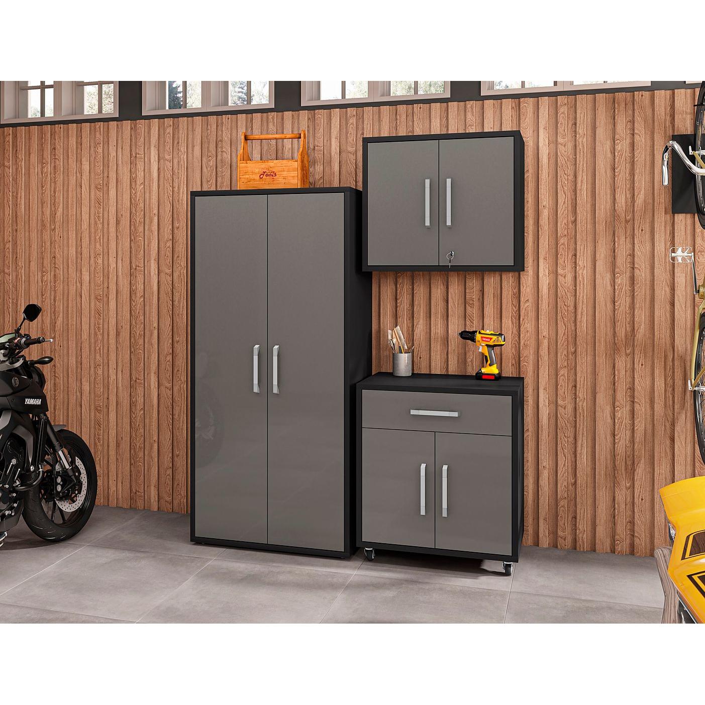 Manhattan Comfort Eiffel 3-Piece Garage Storage Set In Matte Black & Gray