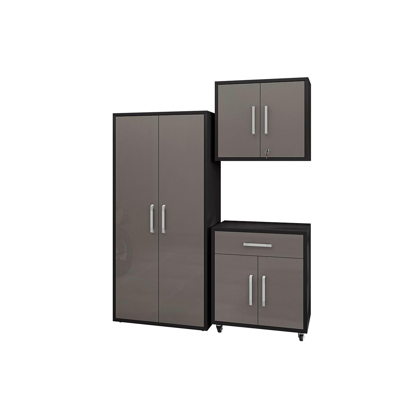 Manhattan Comfort Eiffel 3-Piece Garage Storage Set In Matte Black & Gray