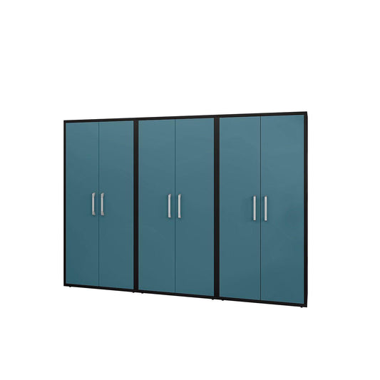 Manhattan Comfort Eiffel 3-Piece Storage Cabinet In Matte Black & Aqua Blue
