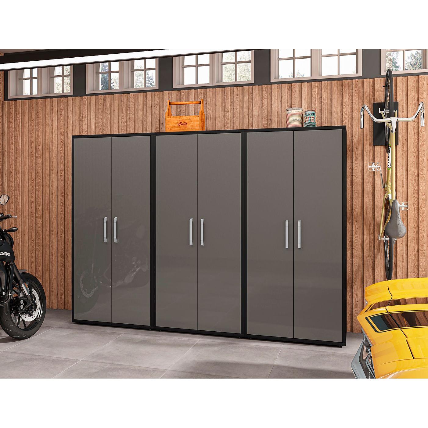 Manhattan Comfort Eiffel 3-Piece Storage Cabinet In Matte Black & Gray