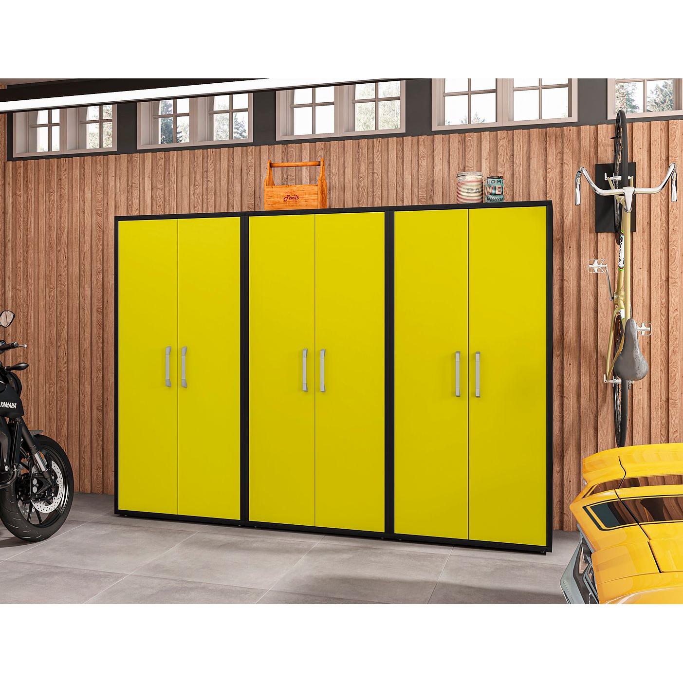 Manhattan Comfort Eiffel 3-Piece Storage Cabinet In Matte Black & Yellow