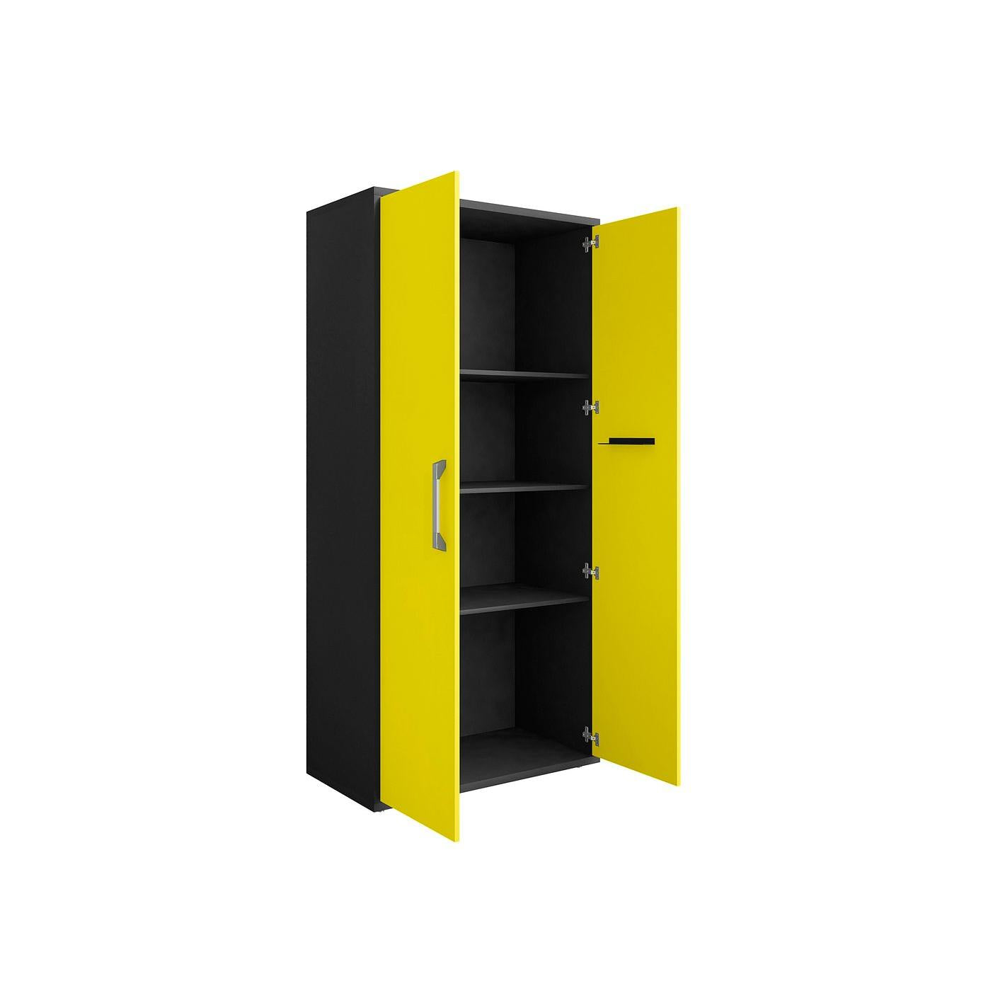 Manhattan Comfort Eiffel 3-Piece Storage Cabinet In Matte Black & Yellow