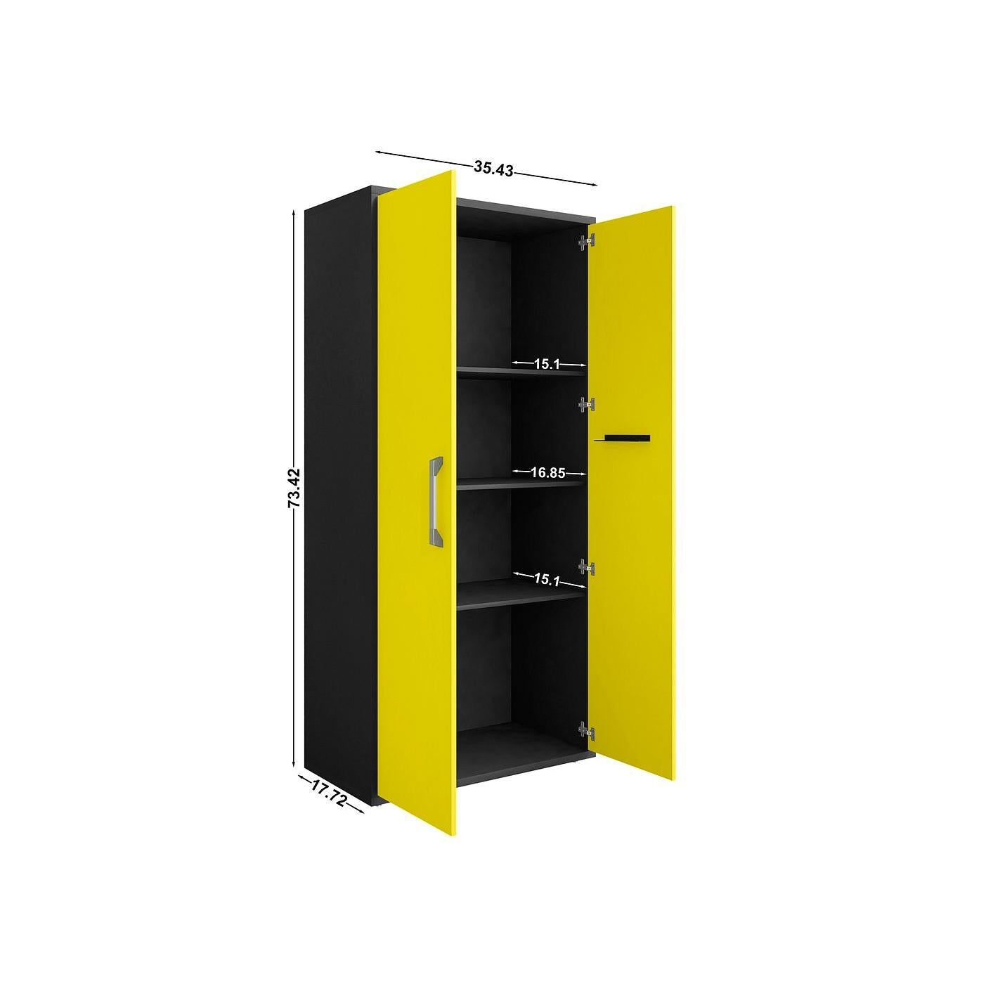 Manhattan Comfort Eiffel 3-Piece Storage Cabinet In Matte Black & Yellow
