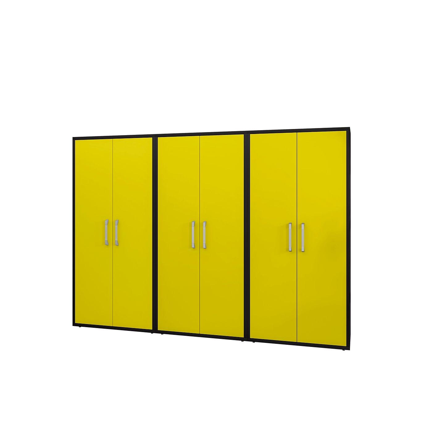 Manhattan Comfort Eiffel 3-Piece Storage Cabinet In Matte Black & Yellow