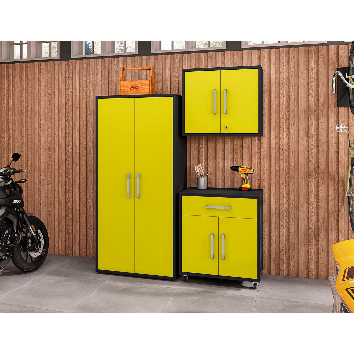 Manhattan Comfort Eiffel 3-Piece Storage Set In Matte Black & Yellow