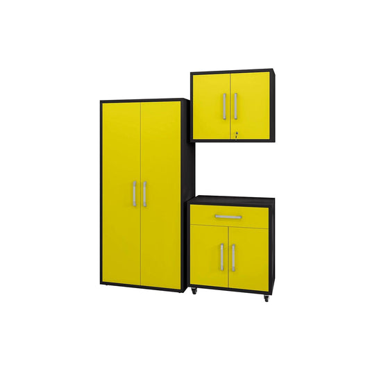 Manhattan Comfort Eiffel 3-Piece Storage Set In Matte Black & Yellow