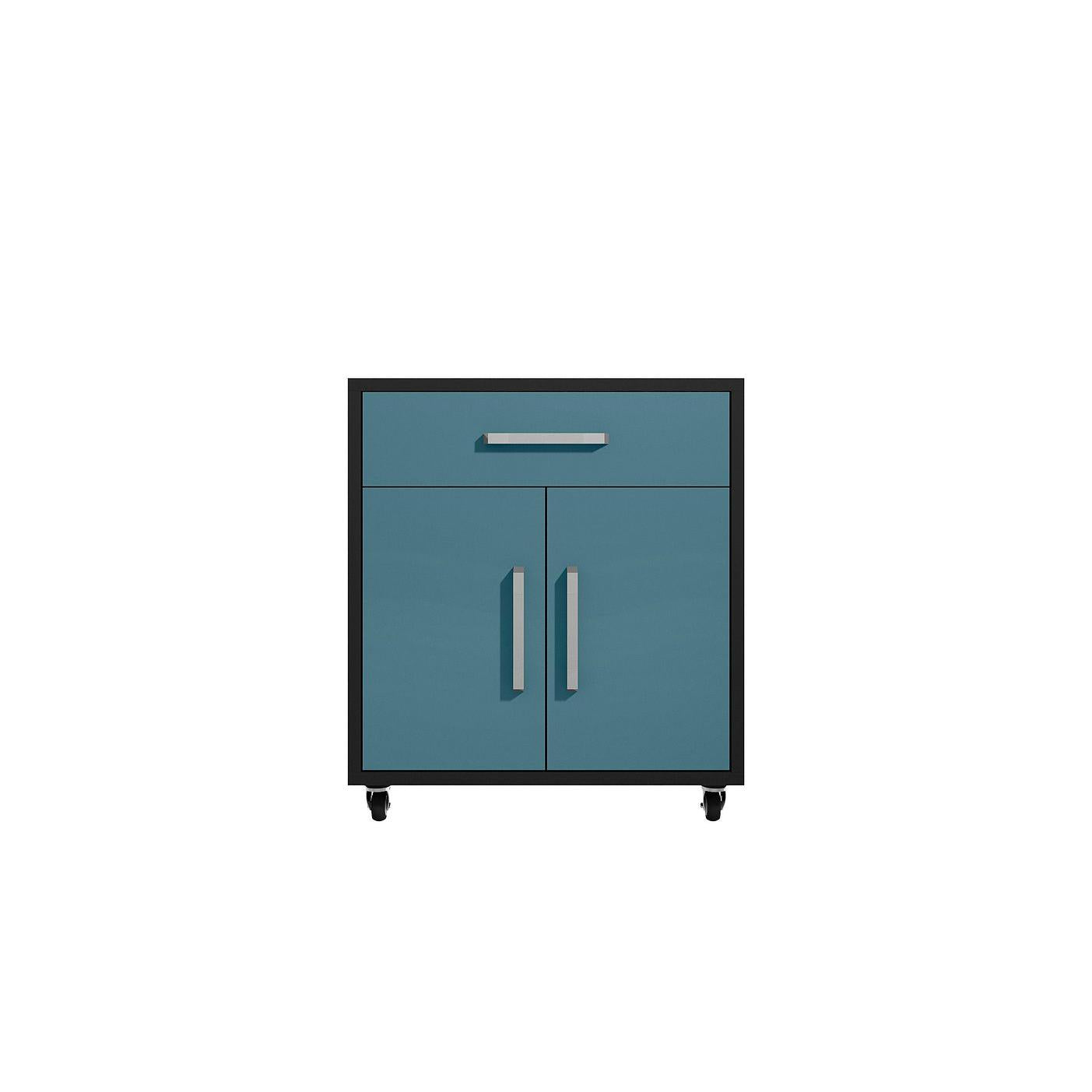 Manhattan Comfort Eiffel 3-Piece Storage Set In Matte Black and Aqua Blue