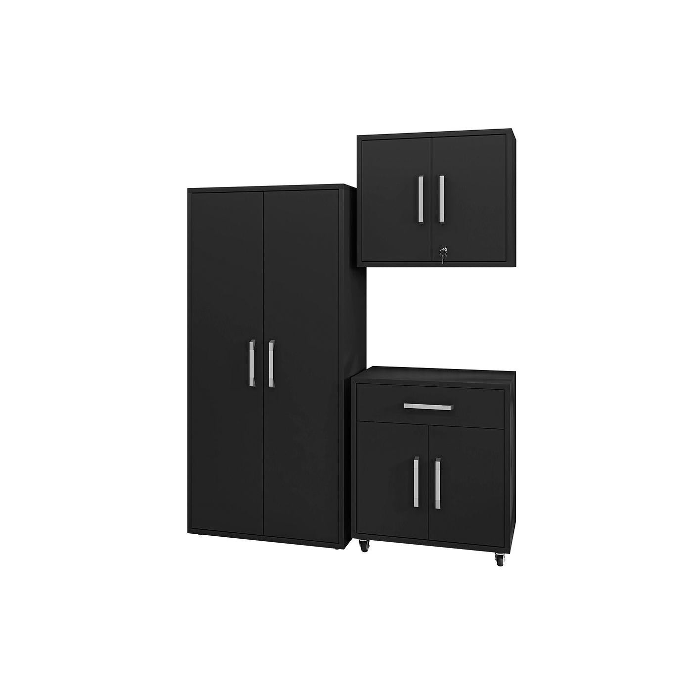 Manhattan Comfort Eiffel 3-Piece Storage Set In Matte Black
