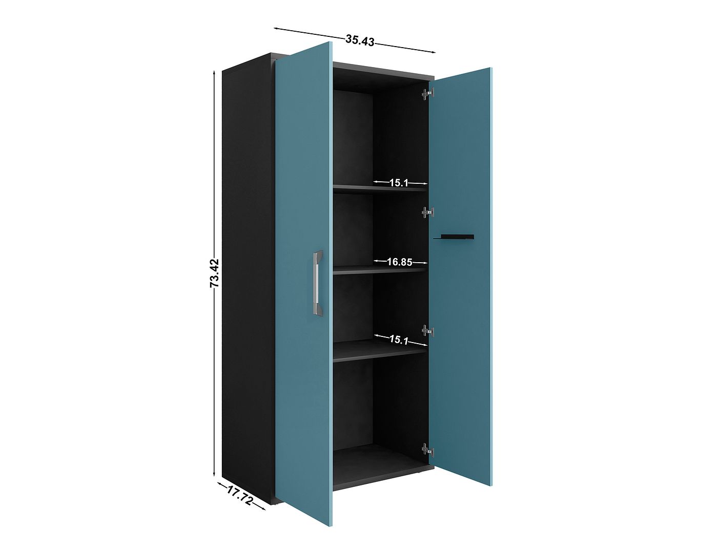 Manhattan Comfort Eiffel 35" Storage Cabinet With 4 Adjustable Shelves In Gloss Blue