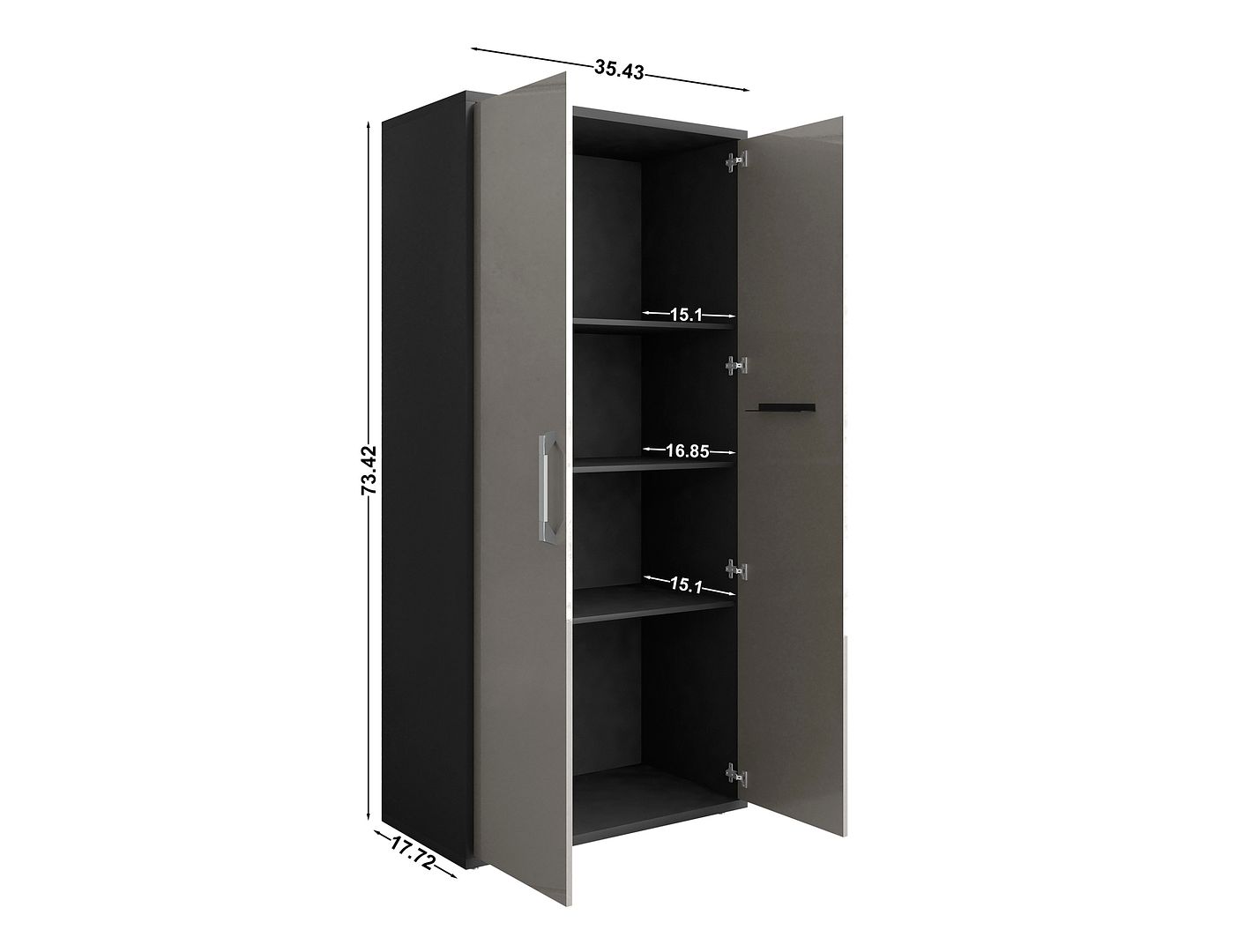 Manhattan Comfort Eiffel 35" Storage Cabinet With 4 Adjustable Shelves In Gloss Gray