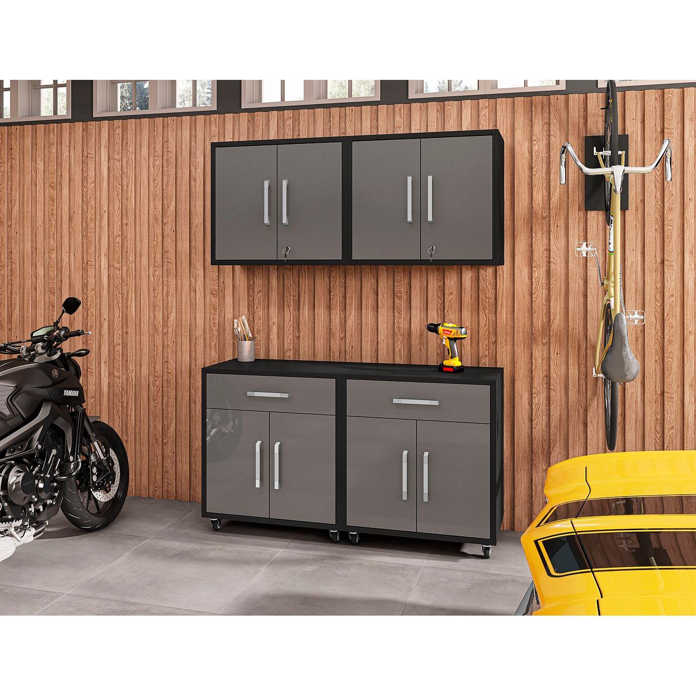 Manhattan Comfort Eiffel 4-Piece Garage Storage Set In Matte Black & Gray