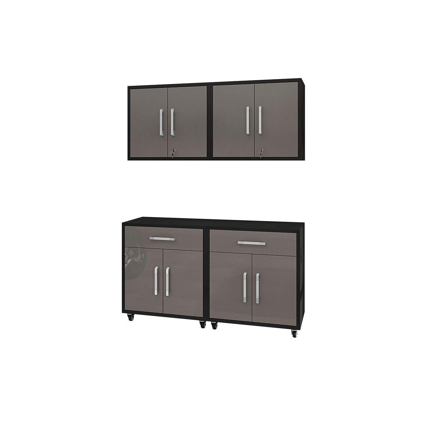 Manhattan Comfort Eiffel 4-Piece Garage Storage Set In Matte Black & Gray