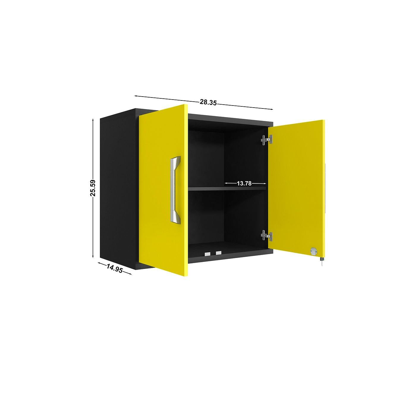 Manhattan Comfort Eiffel 4-Piece Garage Storage Set In Matte Black & Yellow