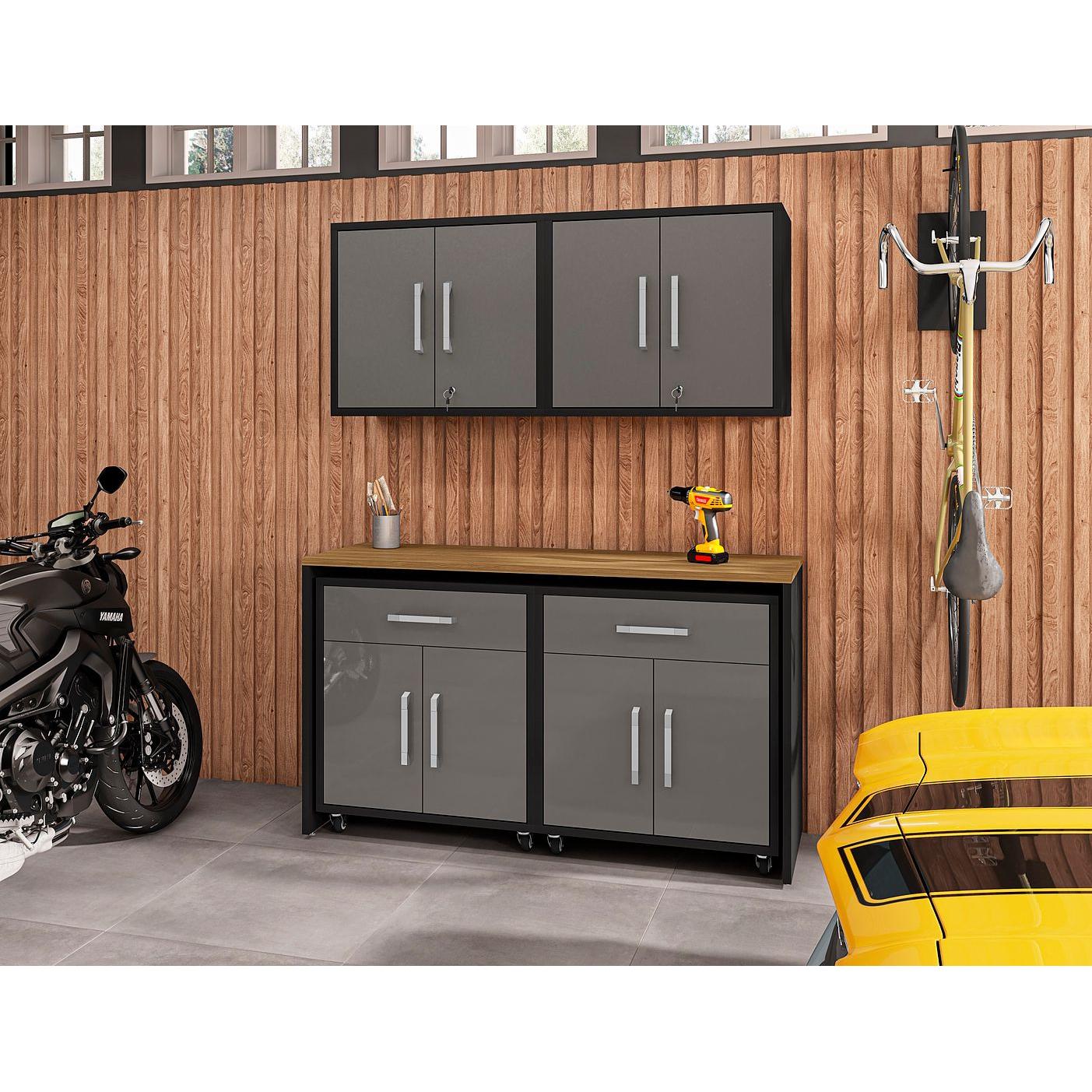 Manhattan Comfort Eiffel 5-Piece Garage Storage Set In Matte Black & Gray