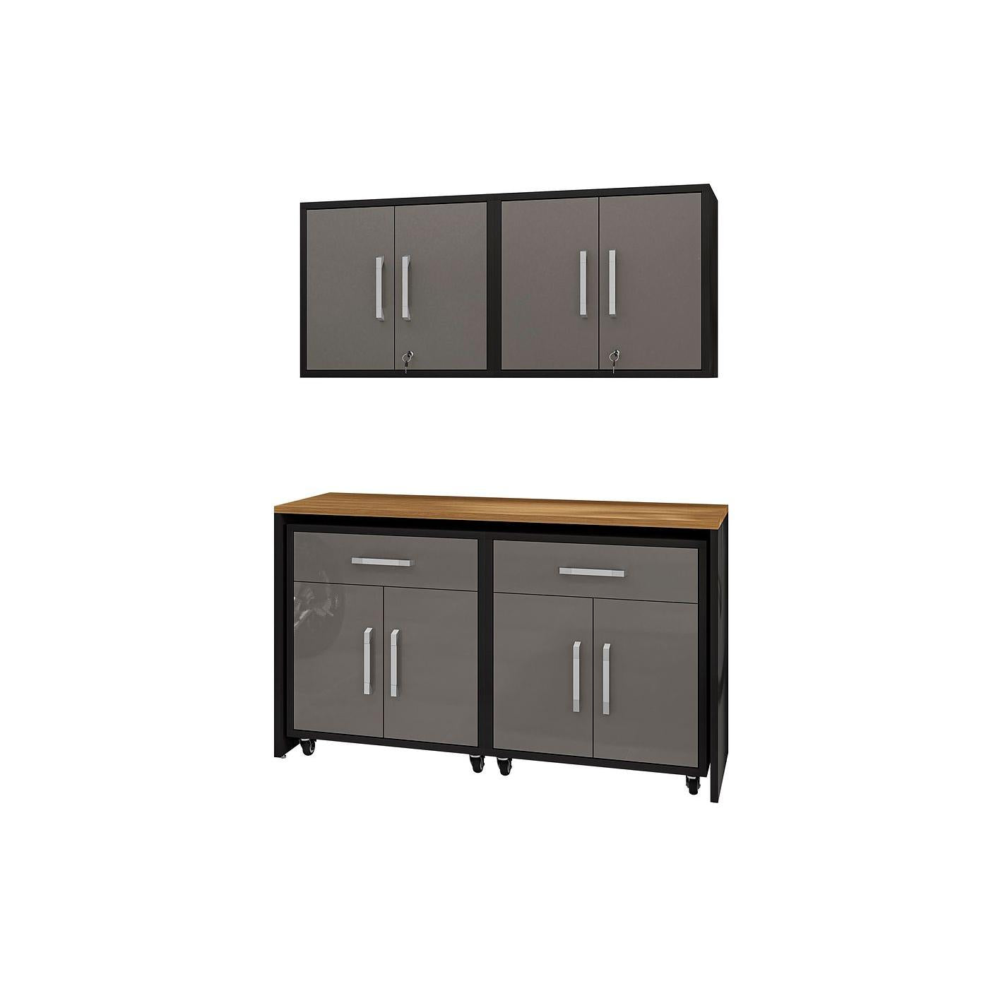 Manhattan Comfort Eiffel 5-Piece Garage Storage Set In Matte Black & Gray