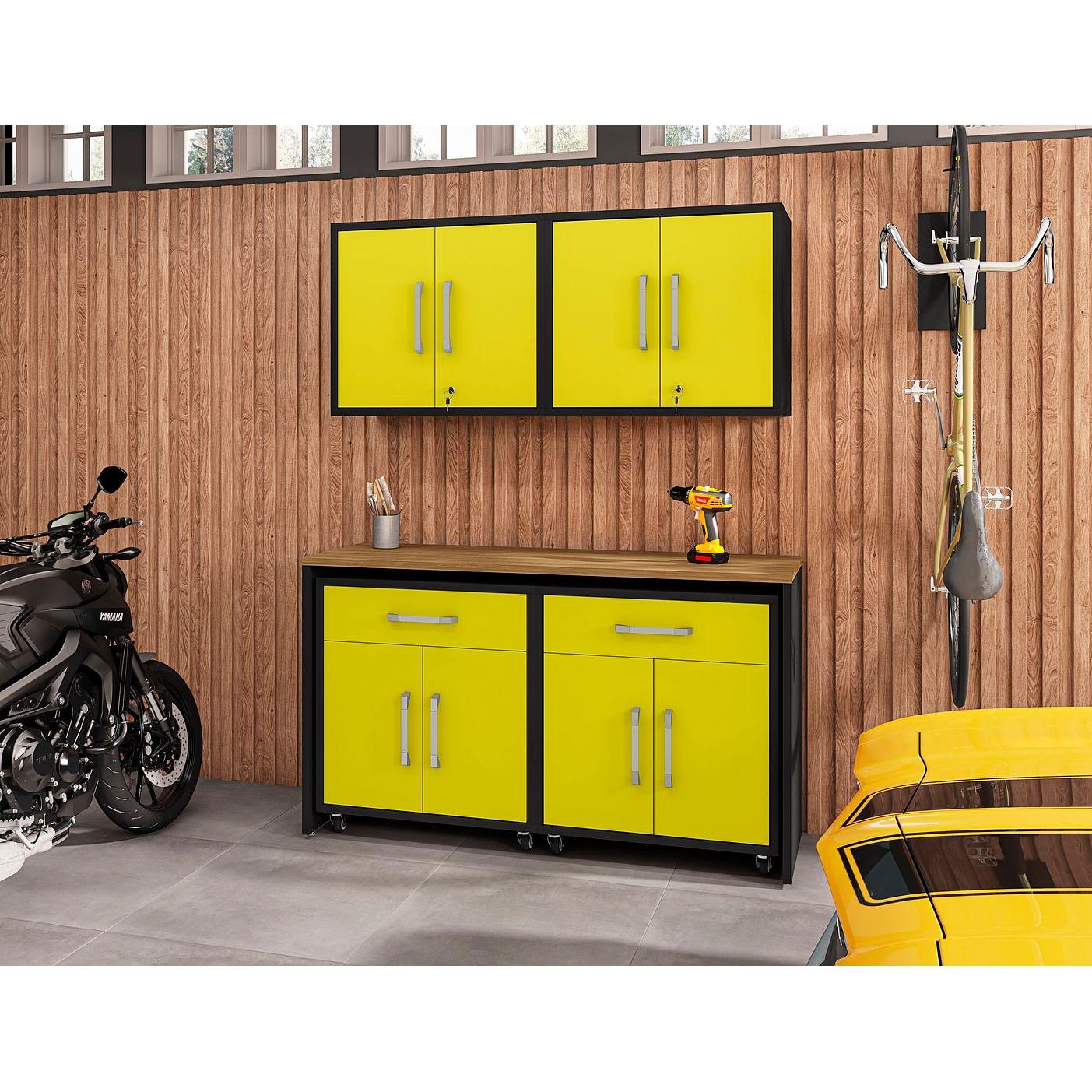 Manhattan Comfort Eiffel 5-Piece Garage Storage Set In Matte Black & Yellow