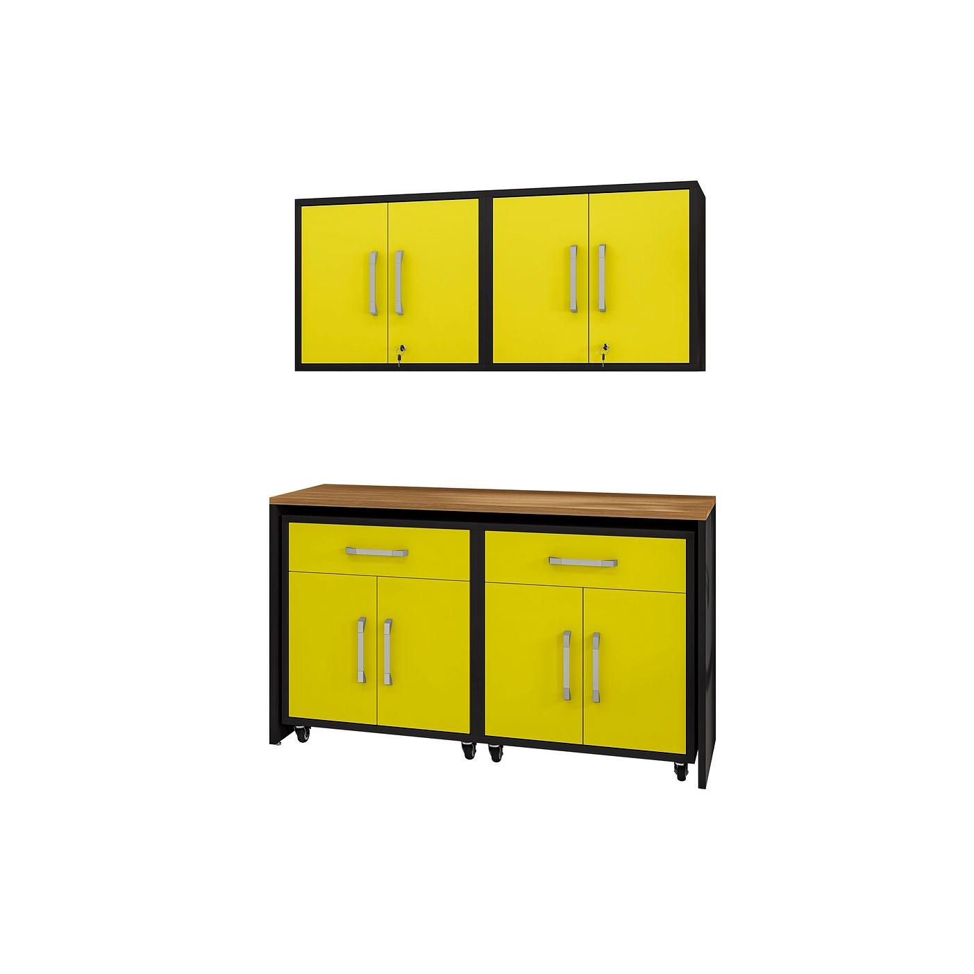 Manhattan Comfort Eiffel 5-Piece Garage Storage Set In Matte Black & Yellow
