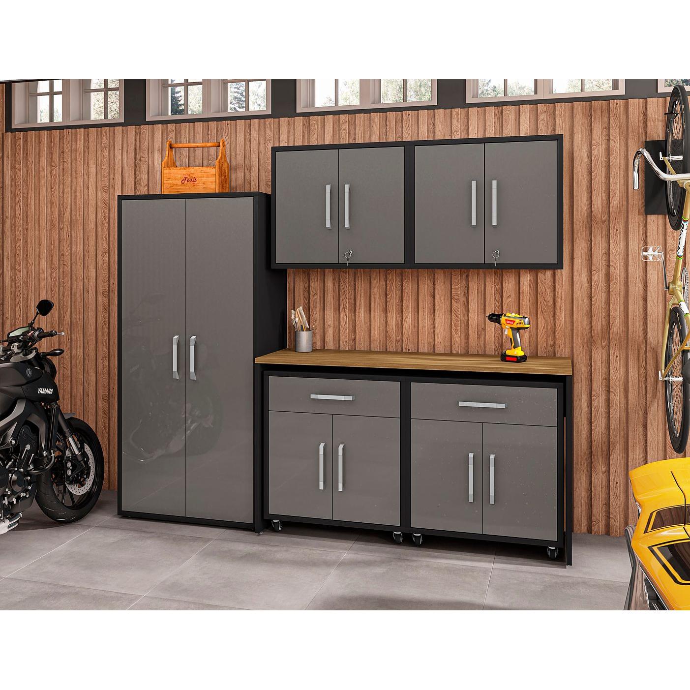 Manhattan Comfort Eiffel 6-Piece Garage Storage Set In Matte Black & Gray