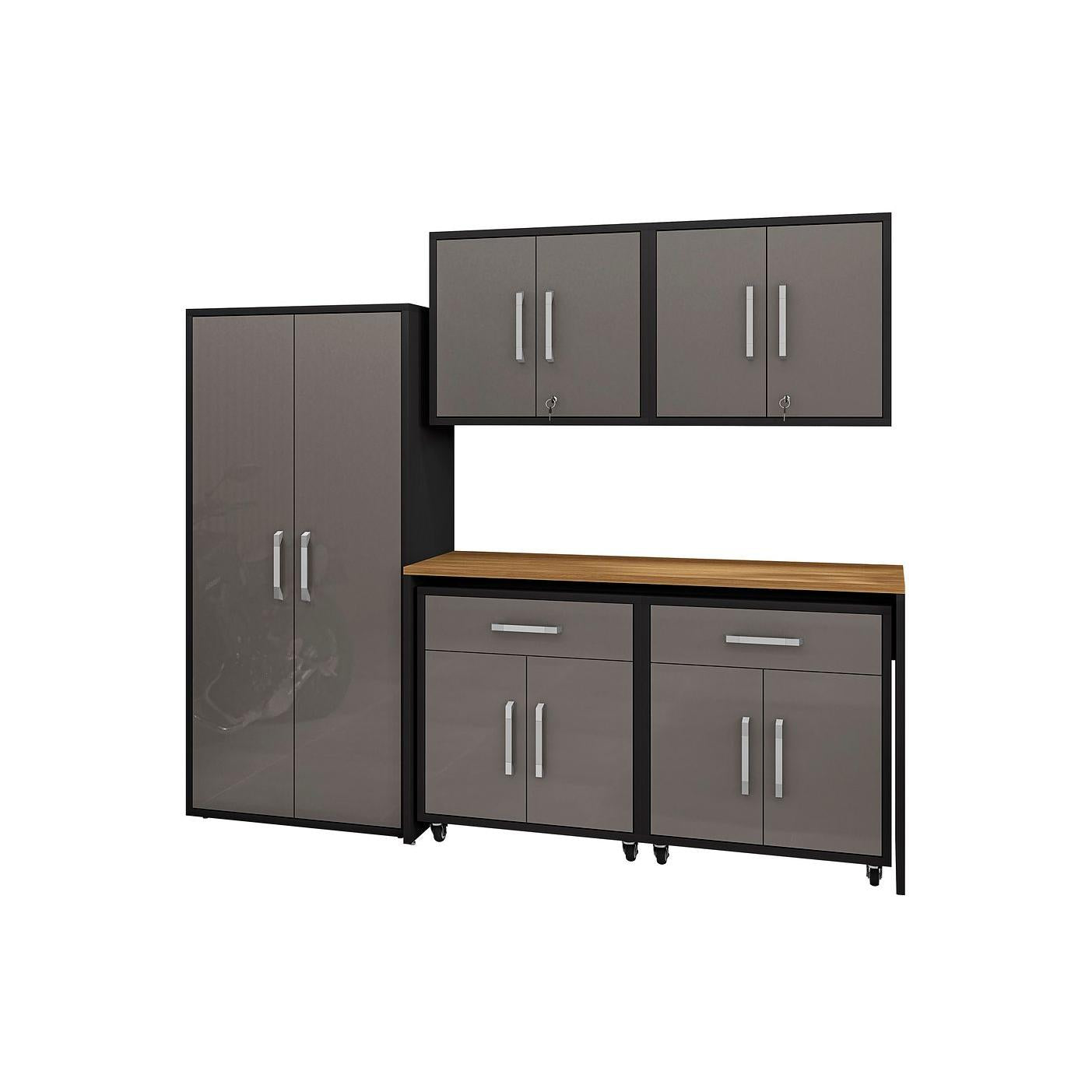 Manhattan Comfort Eiffel 6-Piece Garage Storage Set In Matte Black & Gray