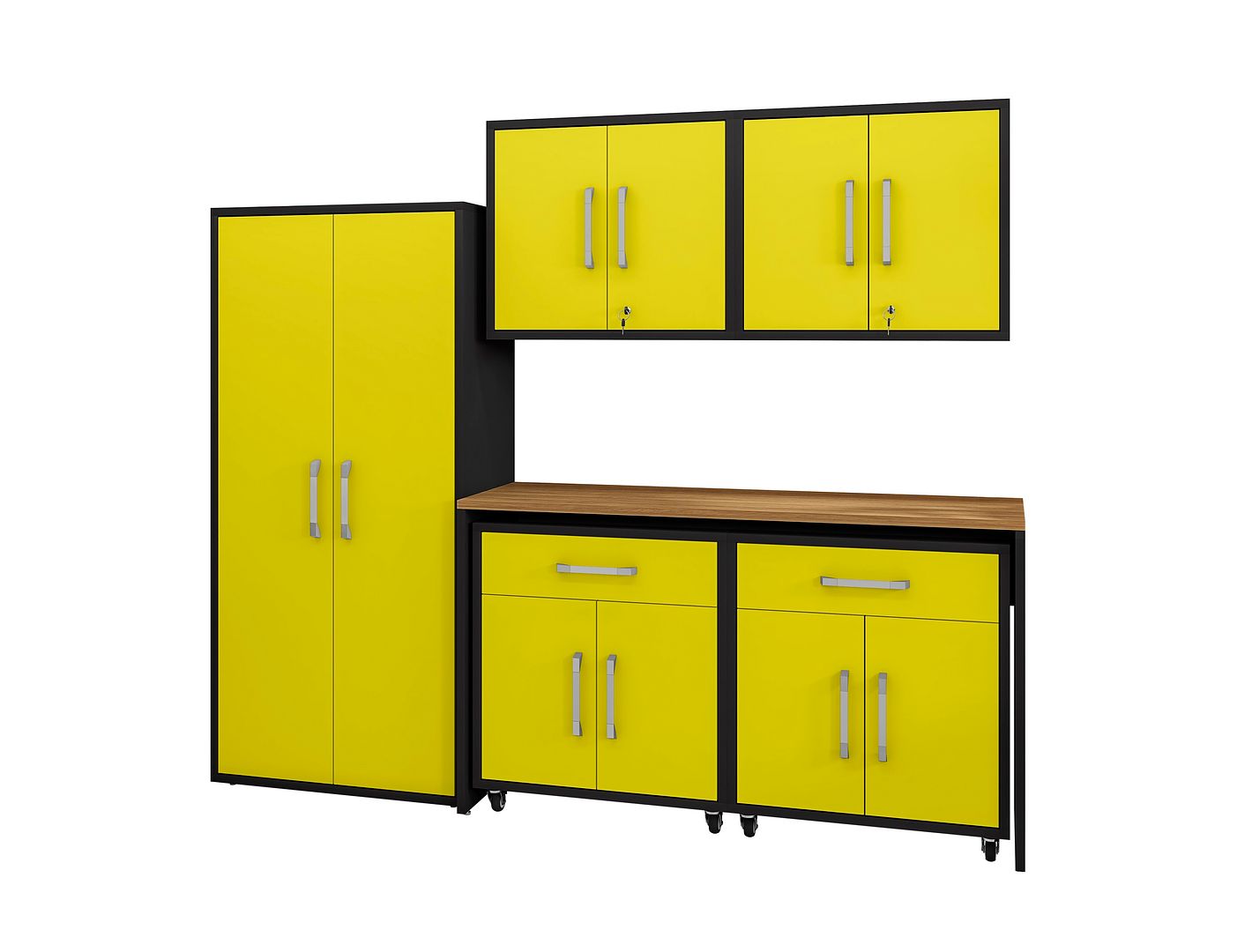 Manhattan Comfort Eiffel 6-Piece Garage Storage Set In Matte Black & Yellow