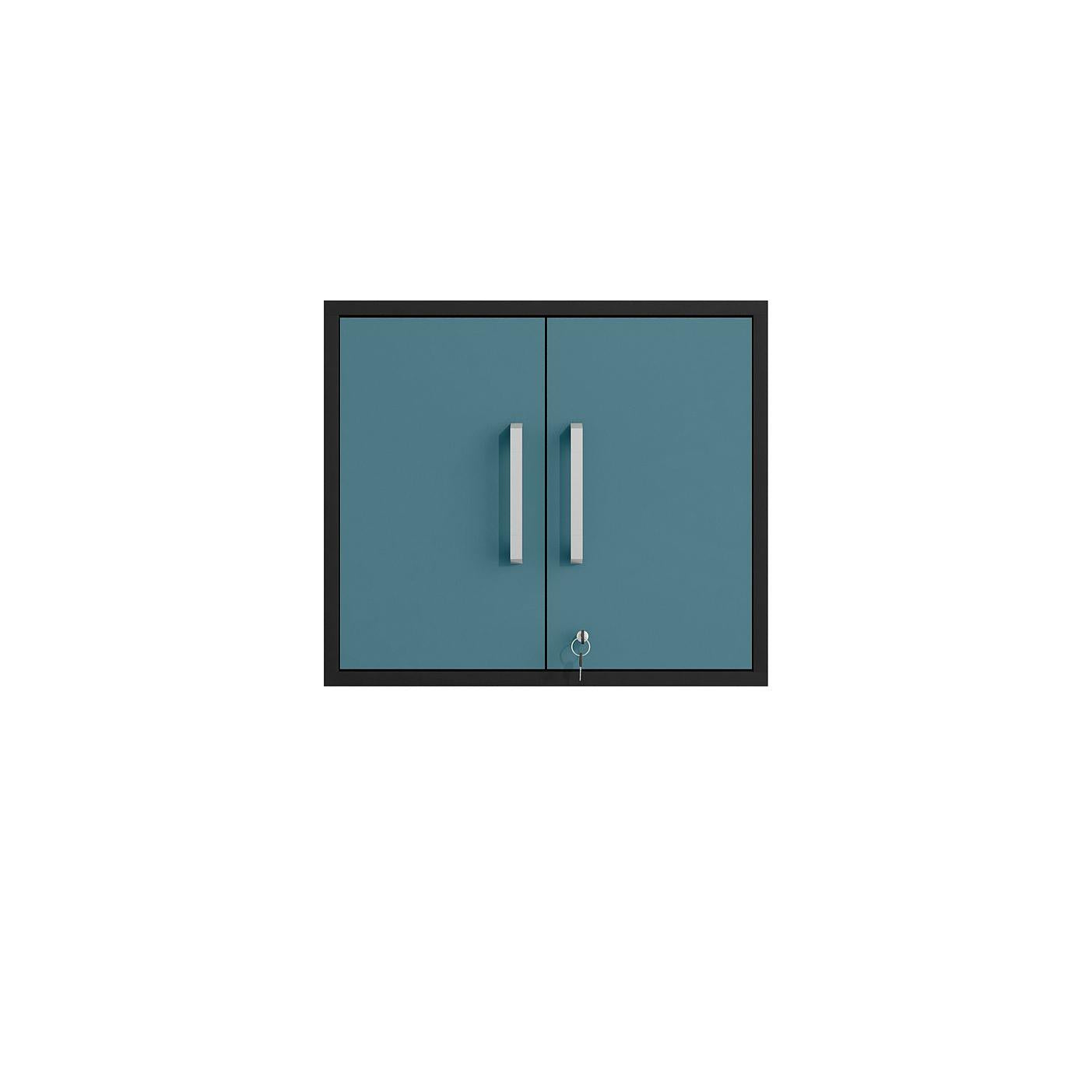 Manhattan Comfort Eiffel 6-Piece Storage Set In Matte Black & Aqua Blue