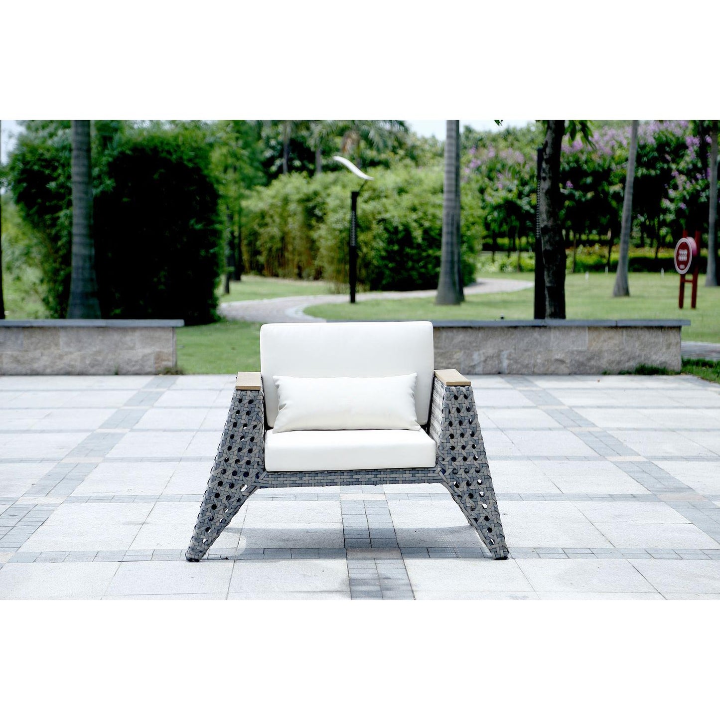 Manhattan Comfort Eiffel Outdoor Patio Conversation Set In Gray & Cream