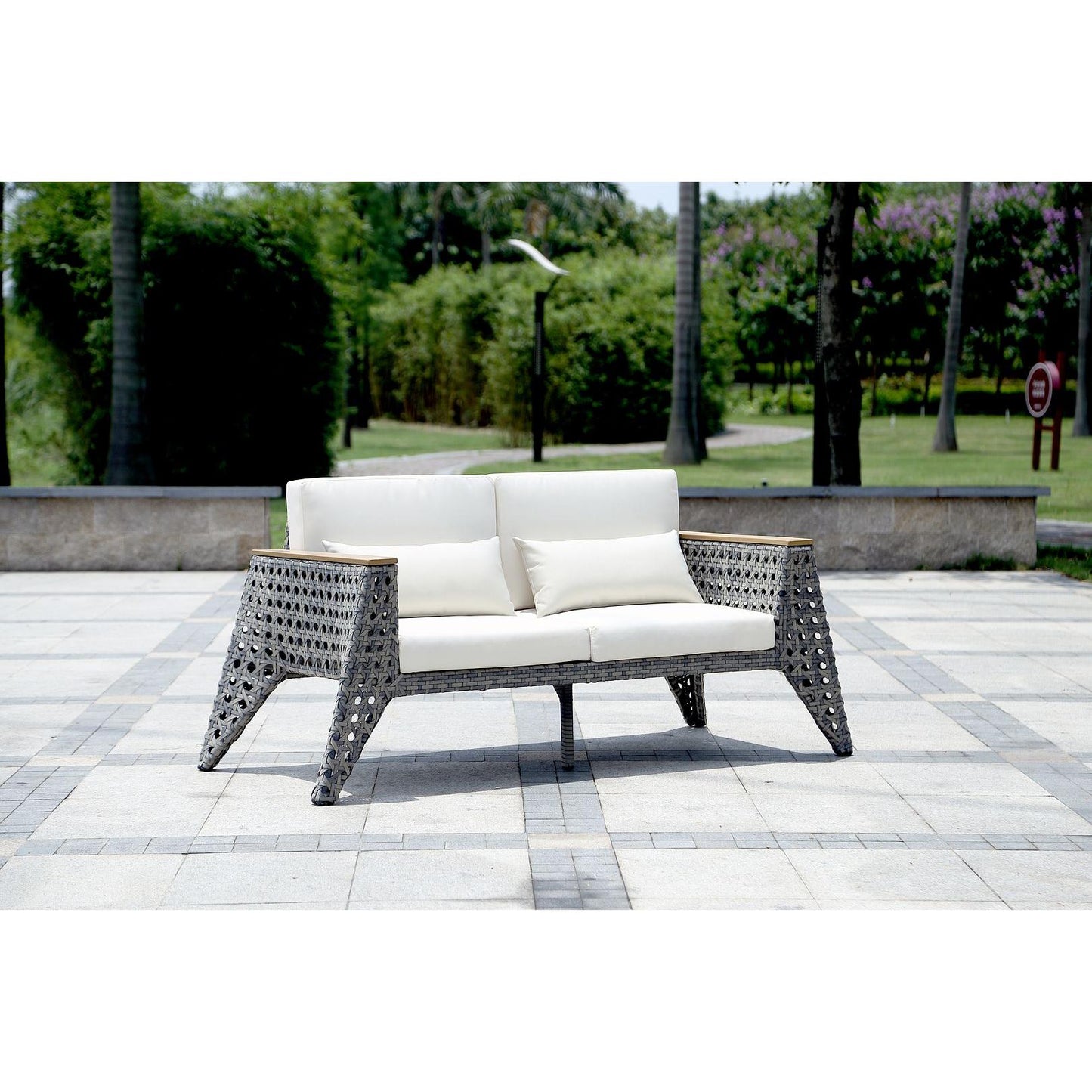 Manhattan Comfort Eiffel Outdoor Patio Conversation Set In Gray & Cream