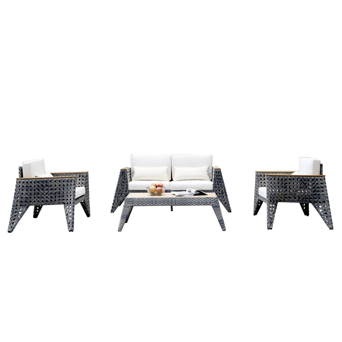 Manhattan Comfort Eiffel Outdoor Patio Conversation Set In Gray & Cream