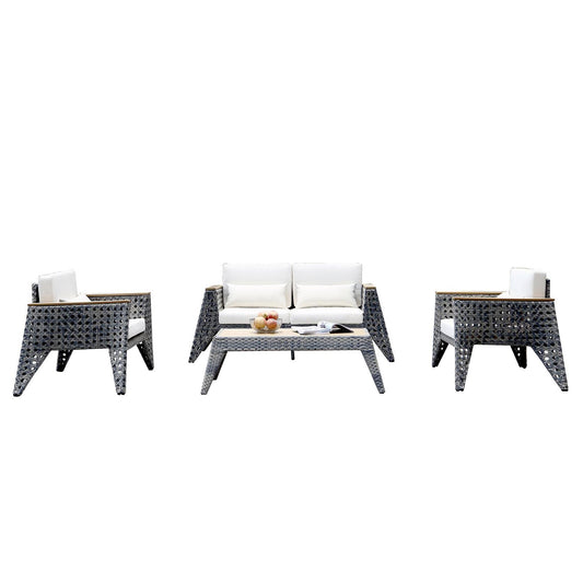 Manhattan Comfort Eiffel Outdoor Patio Conversation Set In Gray & Cream