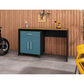 Manhattan Comfort Eiffel Work Station Set of 2 In Matte Black & Aqua Blue